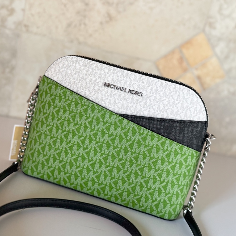 Michael Kors Jet Set Travel Dome Shoulder Crossbody Bag MK Green Multi - Picture 12 of 15